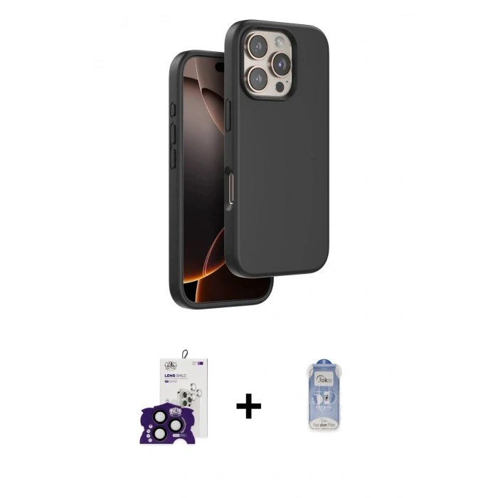 MARSİLYAN™- iPhone 16 Pro Max Kılıf Kıvılcım Çizgi Serisi - Siyah Joko Magic 5D Cam + Bilvis Titan Kamera Lens - SH