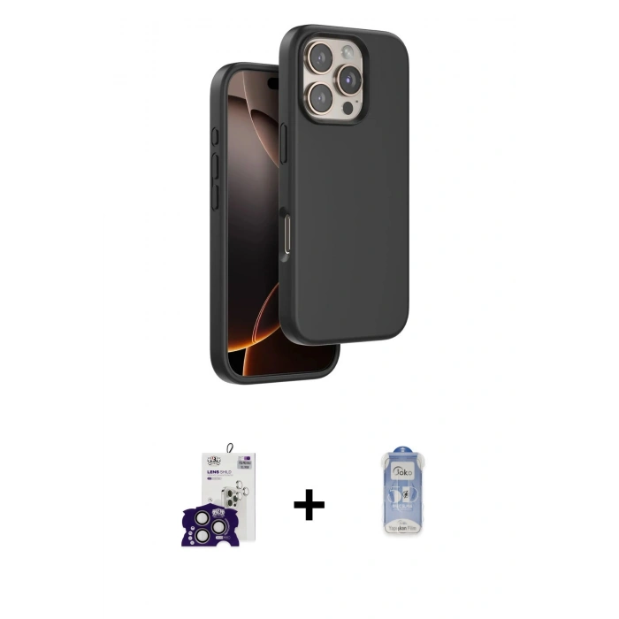MARSİLYAN™- iPhone 16 Pro Max Kılıf Kıvılcım Çizgi Serisi - Siyah Joko Magic 5D Cam + Titanyum Gri Bilvis Titan Kamera Lens