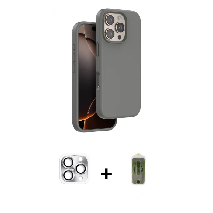 MARSİLYAN™- iPhone 16 Pro Max Kılıf Kıvılcım Çizgi Serisi - Siyah Joko Magic 5D Hayalet Cam + Pers Alüminyum Kamera Lens - GS