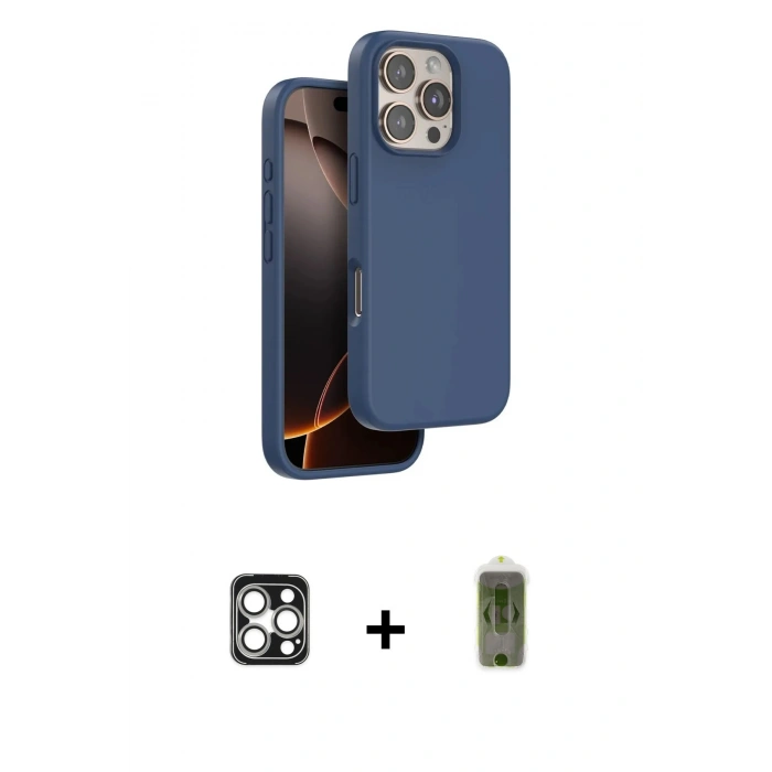 MARSİLYAN™- iPhone 16 Pro Max Kılıf Kıvılcım Çizgi Serisi - Siyah Joko Magic 5D Hayalet Cam + Gümüş PVD Metal Kamera Lens