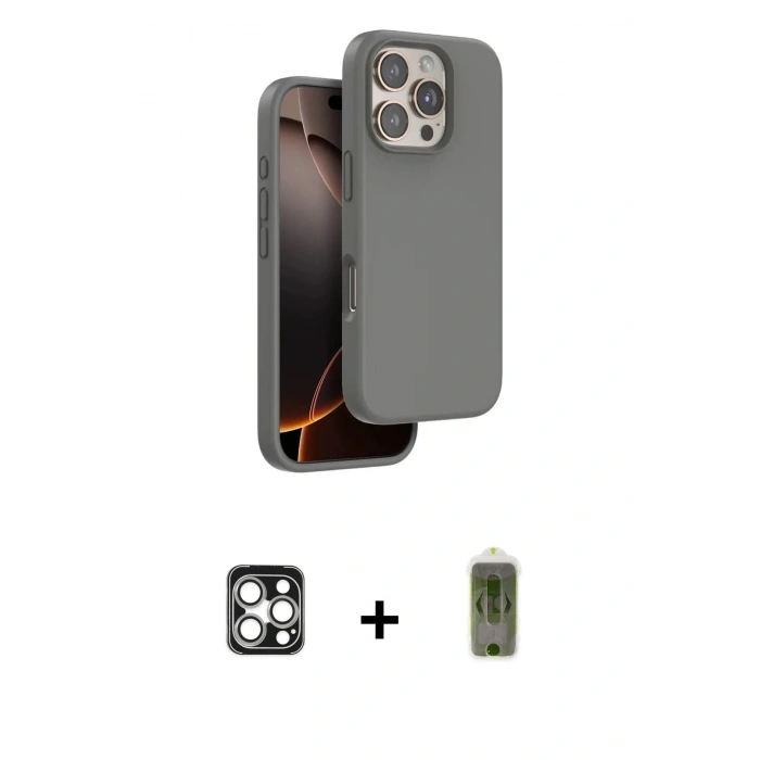 MARSİLYAN™- iPhone 16 Pro Max Kılıf Kıvılcım Çizgi Serisi - Siyah Joko Magic 5D Hayalet Cam + Gümüş PVD Metal Kamera Lens