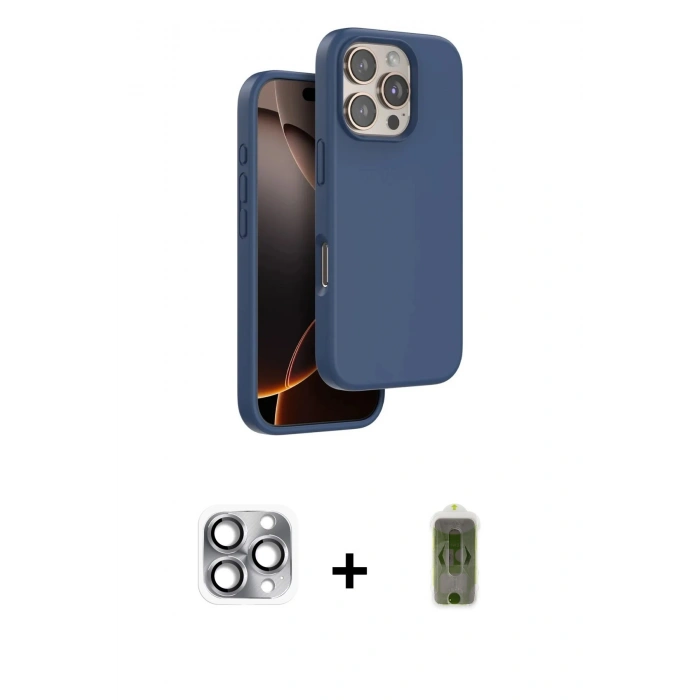 MARSİLYAN™- iPhone 16 Pro Max Kılıf Kıvılcım Çizgi Serisi - Siyah Joko Magic 5D Hayalet Cam + Pers Alüminyum Kamera Lens - GI