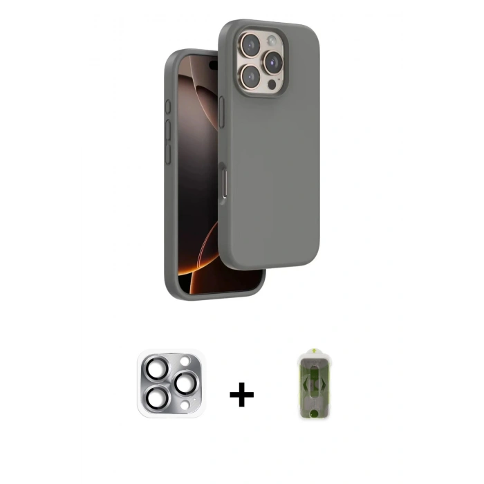 MARSİLYAN™- iPhone 16 Pro Max Kılıf Kıvılcım Çizgi Serisi - Siyah Joko Magic 5D Hayalet Cam + Pers Alüminyum Kamera Lens - GI