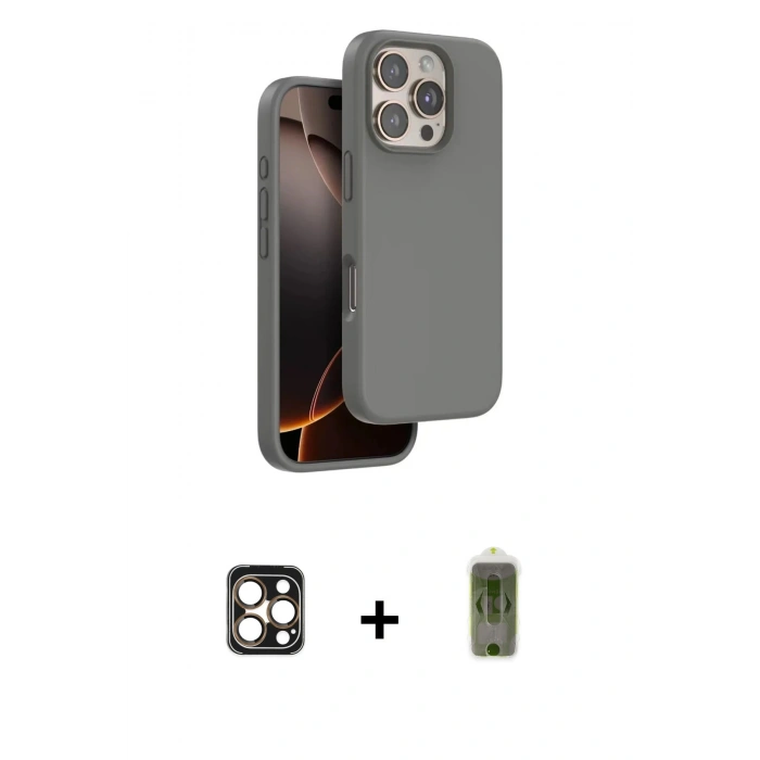 MARSİLYAN™- iPhone 16 Pro Max Kılıf Kıvılcım Çizgi Serisi - Siyah Joko Magic 5D Hayalet Cam + PVD Metal Kamera Lens - GD