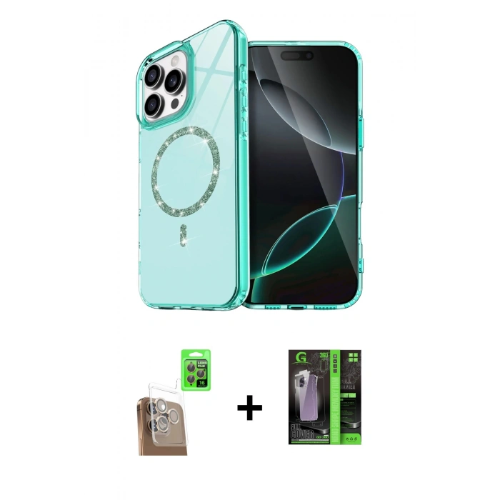 MARSİLYAN™- iPhone 16 Pro Max Kılıf Kıvılcım Form Prime - Şeffaf 360 Full Body Arka Koruyucu + Çöl Titanyum Raze Metal Kamera Lens