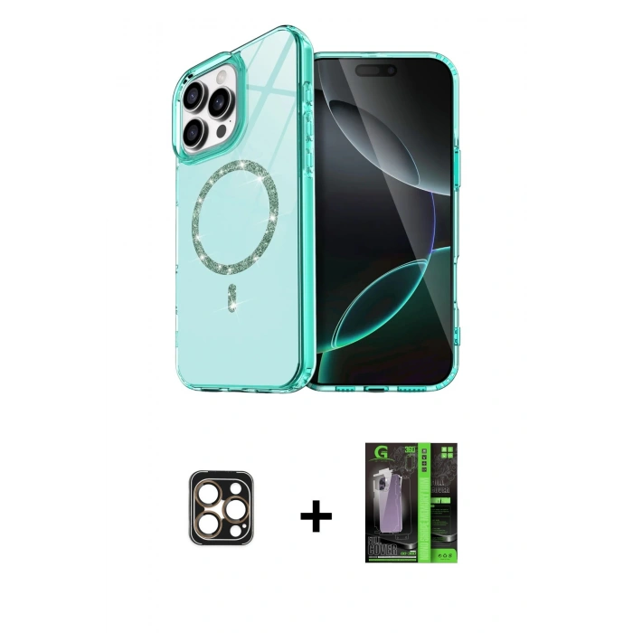 MARSİLYAN™- iPhone 16 Pro Max Kılıf Kıvılcım Form Prime - Şeffaf 360 Full Body Arka Koruyucu + PVD Metal Kamera Lens - GD