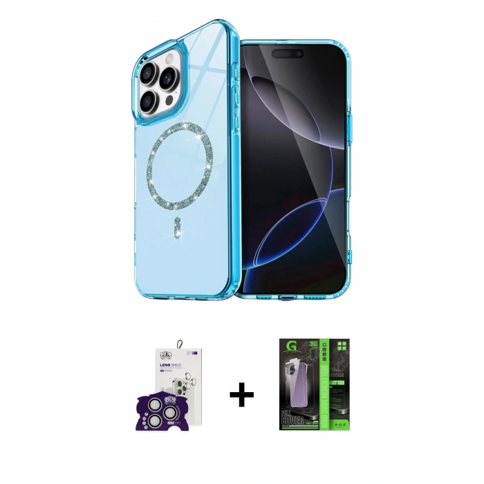MARSİLYAN™- iPhone 16 Pro Max Kılıf Kıvılcım Form Prime - Şeffaf 360 Full Body Arka Koruyucu + Bilvis Titan Kamera Lens - GS