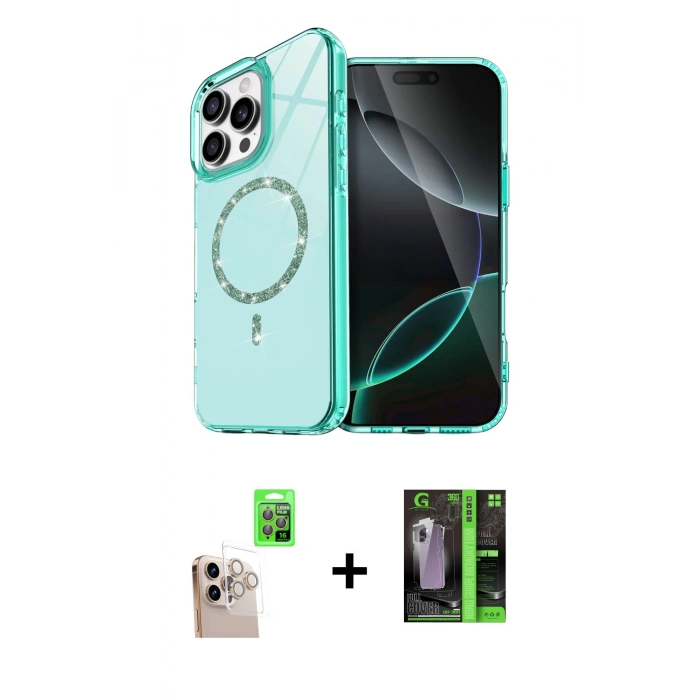 MARSİLYAN™- iPhone 16 Pro Max Kılıf Kıvılcım Form Prime - Şeffaf 360 Full Body Arka Koruyucu + Natural Grey Raze Metal Kamera Lens