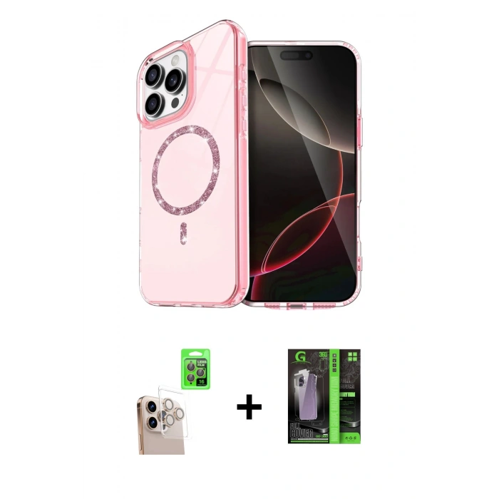 MARSİLYAN™- iPhone 16 Pro Max Kılıf Kıvılcım Form Prime - Şeffaf 360 Full Body Arka Koruyucu + Natural Grey Raze Metal Kamera Lens
