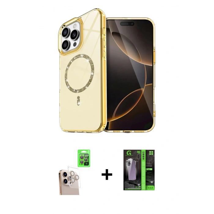 MARSİLYAN™- iPhone 16 Pro Max Kılıf Kıvılcım Form Prime - Şeffaf 360 Full Body Arka Koruyucu + Natural Grey Raze Metal Kamera Lens