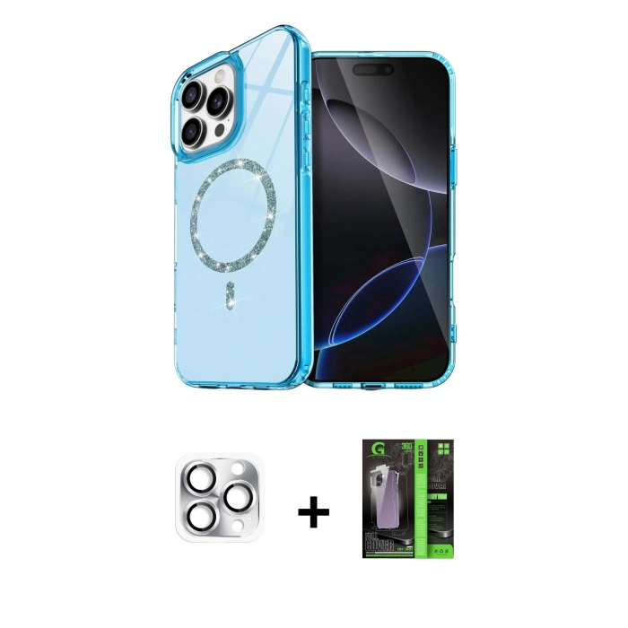 MARSİLYAN™- iPhone 16 Pro Max Kılıf Kıvılcım Form Prime - Şeffaf 360 Full Body Arka Koruyucu + Pers Alüminyum Kamera Lens - GS