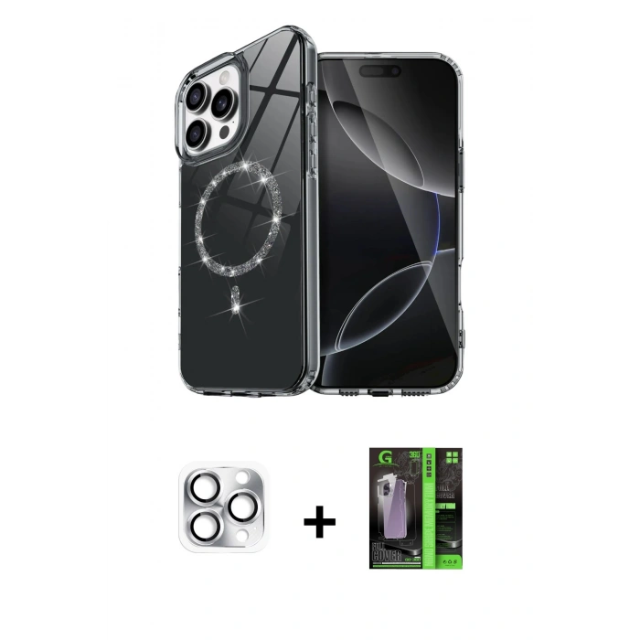 MARSİLYAN™- iPhone 16 Pro Max Kılıf Kıvılcım Form Prime - Şeffaf 360 Full Body Arka Koruyucu + Pers Alüminyum Kamera Lens - GS