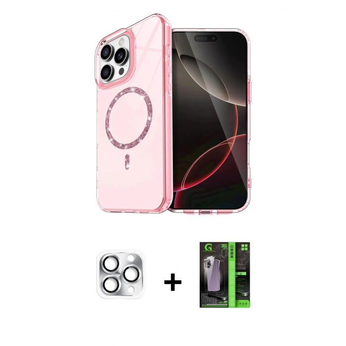 MARSİLYAN™- iPhone 16 Pro Max Kılıf Kıvılcım Form Prime - Şeffaf 360 Full Body Arka Koruyucu + Pers Alüminyum Kamera Lens - GS