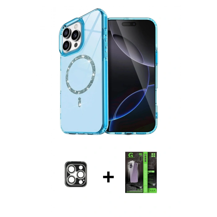 MARSİLYAN™- iPhone 16 Pro Max Kılıf Kıvılcım Form Prime - Şeffaf 360 Full Body Arka Koruyucu + PVD Metal Kamera Lens - GS