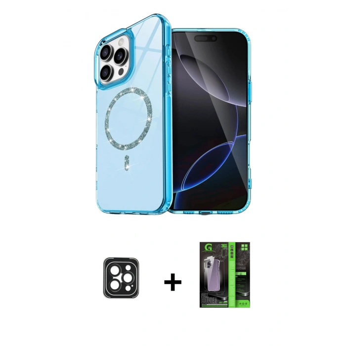 MARSİLYAN™- iPhone 16 Pro Max Kılıf Kıvılcım Form Prime - Şeffaf 360 Full Body Arka Koruyucu + PVD Metal Kamera Lens - SH