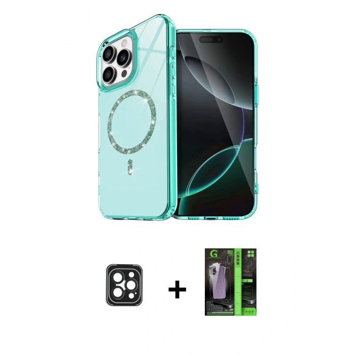MARSİLYAN™- iPhone 16 Pro Max Kılıf Kıvılcım Form Prime - Şeffaf 360 Full Body Arka Koruyucu + PVD Metal Kamera Lens - SH