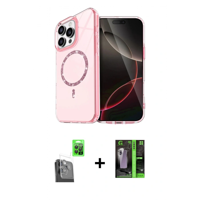 MARSİLYAN™- iPhone 16 Pro Max Kılıf Kıvılcım Form Prime - Şeffaf 360 Full Body Arka Koruyucu + Raze Metal Kamera Lens - SH
