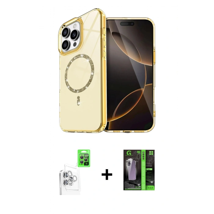 MARSİLYAN™- iPhone 16 Pro Max Kılıf Kıvılcım Form Prime - Şeffaf 360 Full Body Arka Koruyucu + Raze Metal Kamera Lens - BZ