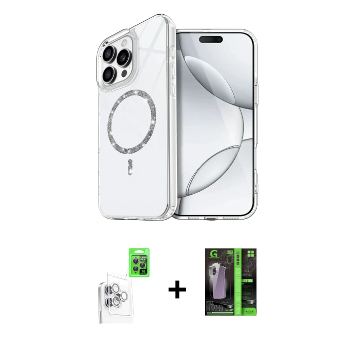 MARSİLYAN™- iPhone 16 Pro Max Kılıf Kıvılcım Form Prime - Şeffaf 360 Full Body Arka Koruyucu + Raze Metal Kamera Lens - BZ
