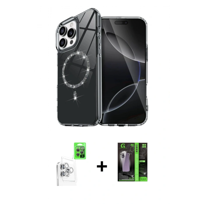MARSİLYAN™- iPhone 16 Pro Max Kılıf Kıvılcım Form Prime - Şeffaf 360 Full Body Arka Koruyucu + Raze Metal Kamera Lens - BZ