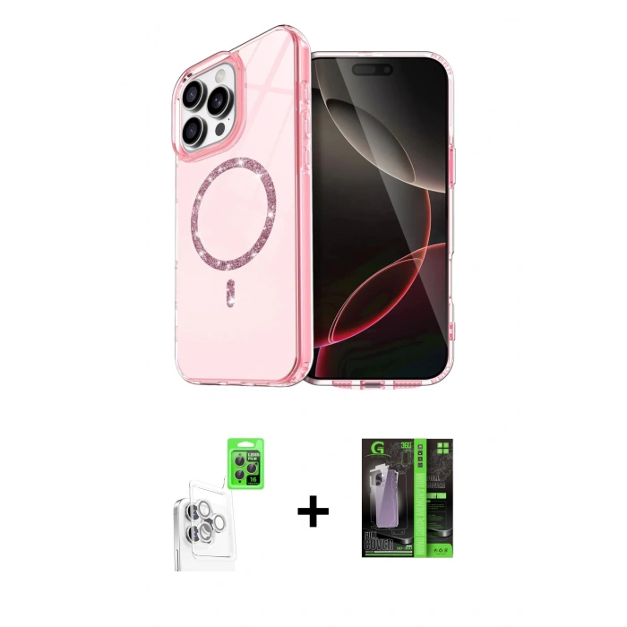 MARSİLYAN™- iPhone 16 Pro Max Kılıf Kıvılcım Form Prime - Şeffaf 360 Full Body Arka Koruyucu + Raze Metal Kamera Lens - BZ