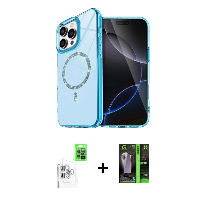 MARSİLYAN™- iPhone 16 Pro Max Kılıf Kıvılcım Form Prime - Şeffaf 360 Full Body Arka Koruyucu + Raze Metal Kamera Lens - BZ