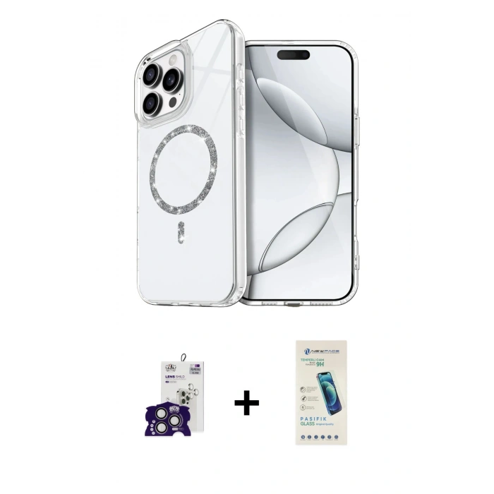 MARSİLYAN™- iPhone 16 Pro Max Kılıf Kıvılcım Form Prime - Şeffaf Pasifik Cam Ekran Koruyucu + Bilvis Titan Kamera Lens - TMGI