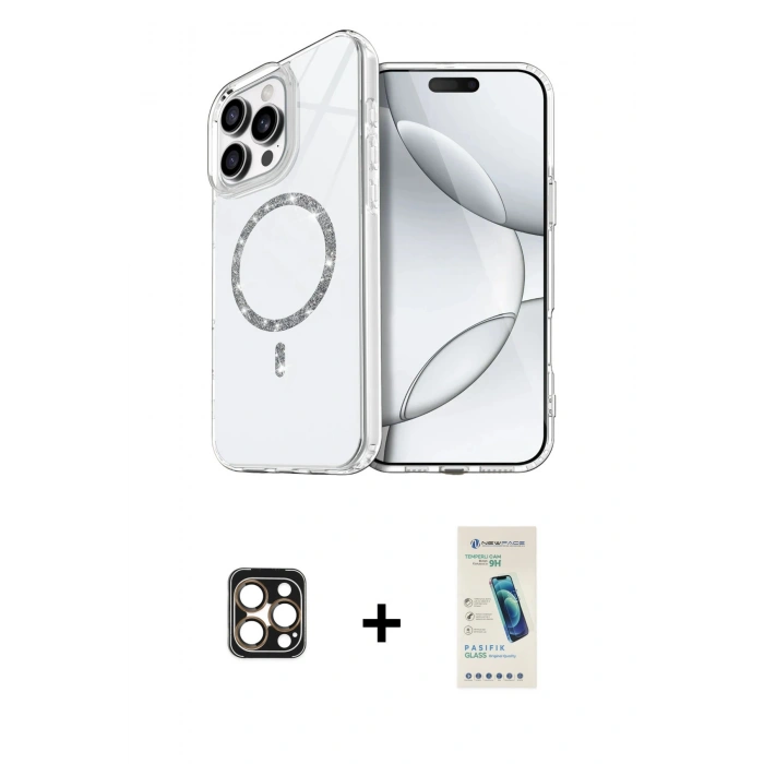 MARSİLYAN™- iPhone 16 Pro Max Kılıf Kıvılcım Form Prime - Şeffaf Pasifik Cam Ekran Koruyucu + Gold PVD Metal Kamera Lens