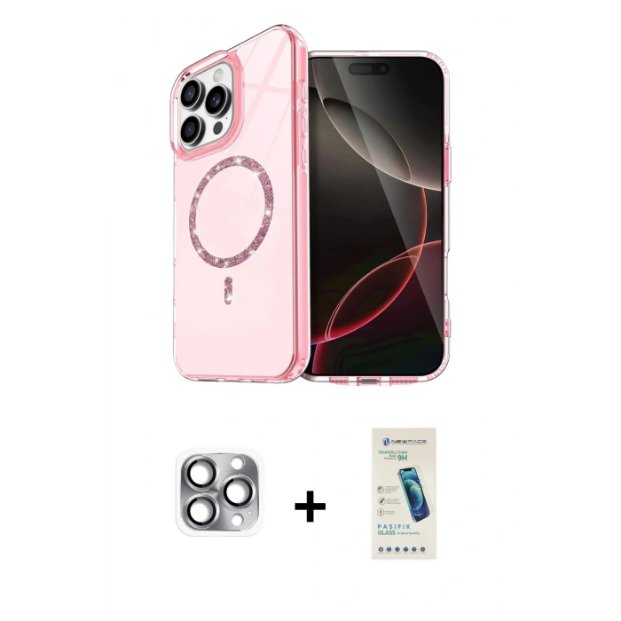 MARSİLYAN™- iPhone 16 Pro Max Kılıf Kıvılcım Form Prime - Şeffaf Pasifik Cam Ekran Koruyucu + Pers Alüminyum Kamera Lens - GI