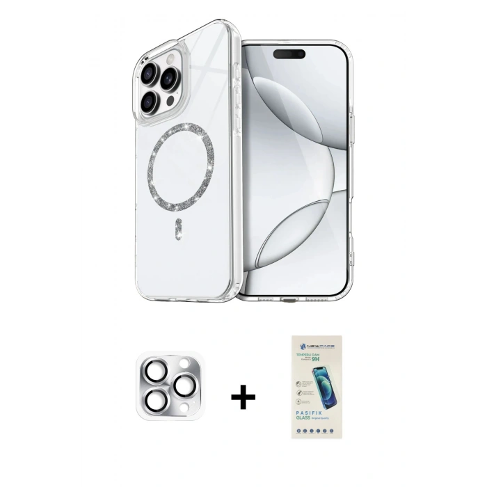 MARSİLYAN™- iPhone 16 Pro Max Kılıf Kıvılcım Form Prime - Şeffaf Pasifik Cam Ekran Koruyucu + Pers Alüminyum Kamera Lens - GS
