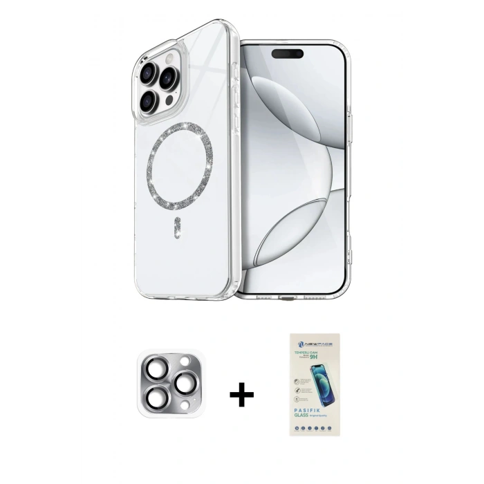 MARSİLYAN™- iPhone 16 Pro Max Kılıf Kıvılcım Form Prime - Şeffaf Pasifik Cam Ekran Koruyucu + Pers Alüminyum Kamera Lens - GI