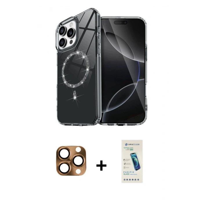 MARSİLYAN™- iPhone 16 Pro Max Kılıf Kıvılcım Form Prime - Şeffaf Pasifik Cam Ekran Koruyucu + Pers Alüminyum Kamera Lens - CLTM