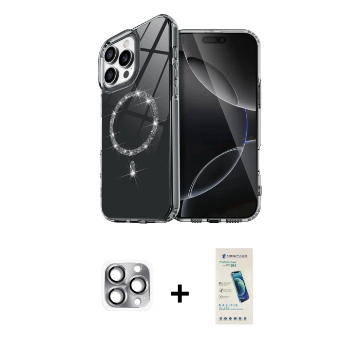 MARSİLYAN™- iPhone 16 Pro Max Kılıf Kıvılcım Form Prime - Şeffaf Pasifik Cam Ekran Koruyucu + Pers Alüminyum Kamera Lens - GI