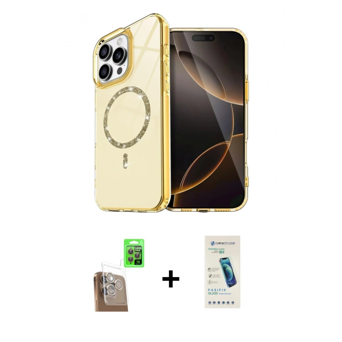 MARSİLYAN™- iPhone 16 Pro Max Kılıf Kıvılcım Form Prime - Şeffaf Pasifik Cam Ekran Koruyucu + Raze Metal Kamera Lens - CLTM