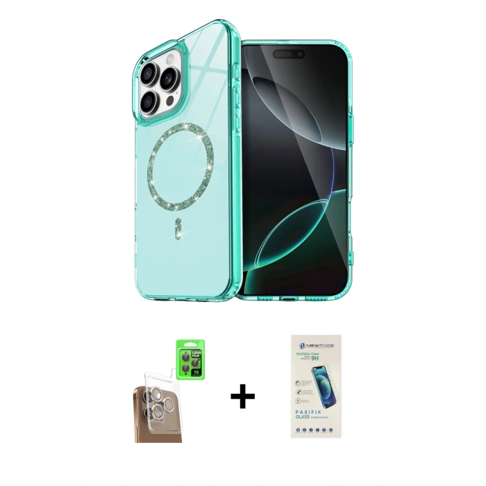 MARSİLYAN™- iPhone 16 Pro Max Kılıf Kıvılcım Form Prime - Şeffaf Pasifik Cam Ekran Koruyucu + Raze Metal Kamera Lens - CLTM