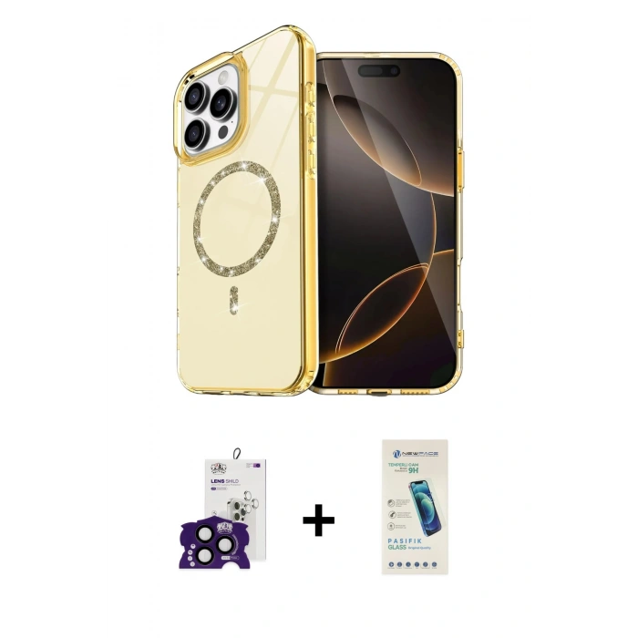 MARSİLYAN™- iPhone 16 Pro Max Kılıf Kıvılcım Form Prime - Şeffaf Pasifik Cam Ekran Koruyucu + Bilvis Titan Kamera Lens - SH