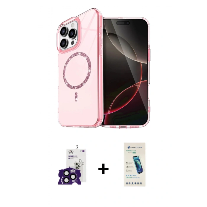 MARSİLYAN™- iPhone 16 Pro Max Kılıf Kıvılcım Form Prime - Şeffaf Pasifik Cam Ekran Koruyucu + Bilvis Titan Kamera Lens - SH