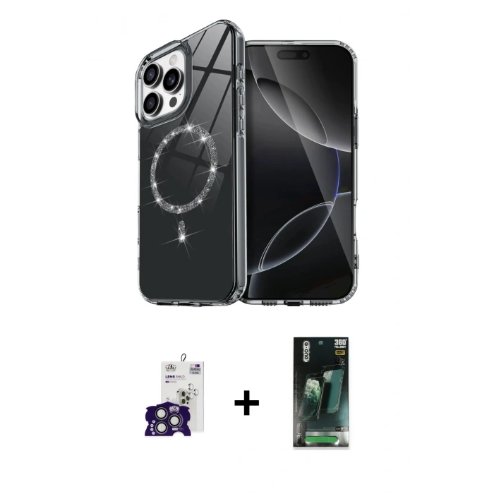 MARSİLYAN™- iPhone 16 Pro Max Kılıf Kıvılcım Form Prime - Siyah 360 Mat Full Body Arka Koruyucu + Bilvis Titan Kamera Lens - TMGI