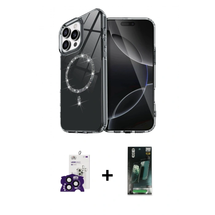 MARSİLYAN™- iPhone 16 Pro Max Kılıf Kıvılcım Form Prime - Siyah 360 Mat Full Body Arka Koruyucu + Bilvis Titan Kamera Lens - SH