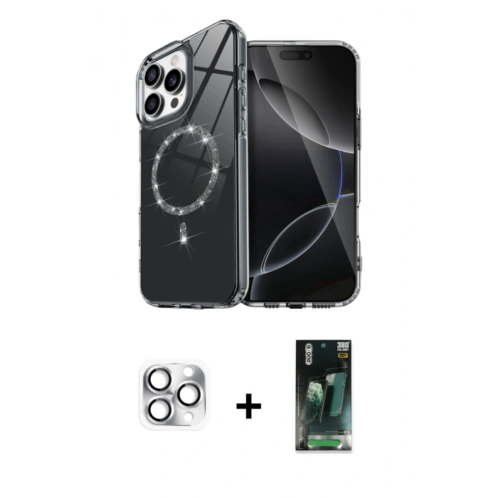 MARSİLYAN™- iPhone 16 Pro Max Kılıf Kıvılcım Form Prime - Siyah 360 Mat Full Body Arka Koruyucu + Pers Alüminyum Kamera Lens - GS