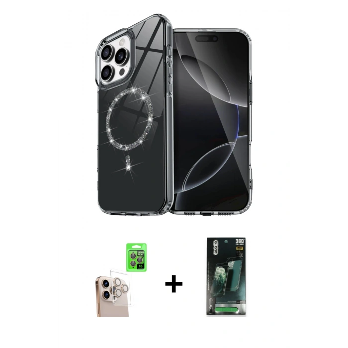 MARSİLYAN™- iPhone 16 Pro Max Kılıf Kıvılcım Form Prime - Siyah 360 Mat Full Body Arka Koruyucu + Raze Metal Kamera Lens - NLGY