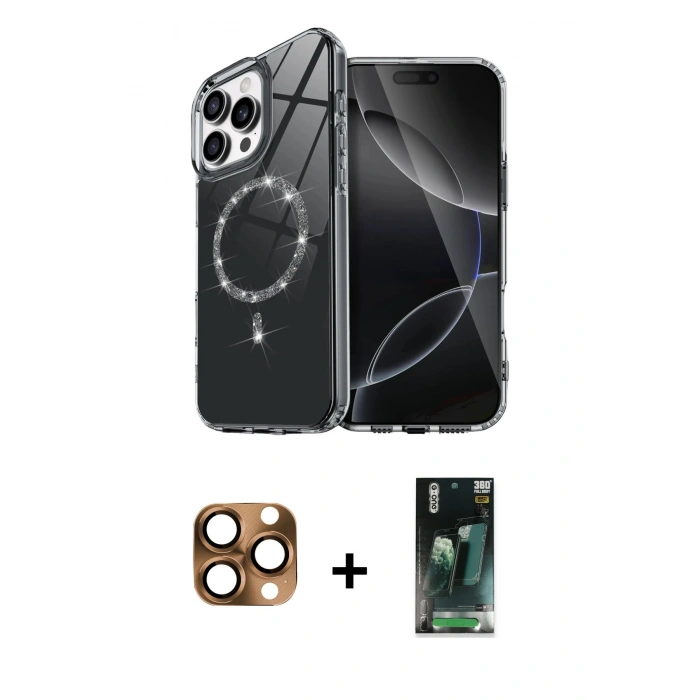 MARSİLYAN™- iPhone 16 Pro Max Kılıf Kıvılcım Form Prime - Siyah 360 Mat Full Body Arka Koruyucu + Pers Alüminyum Kamera Lens - CLTM