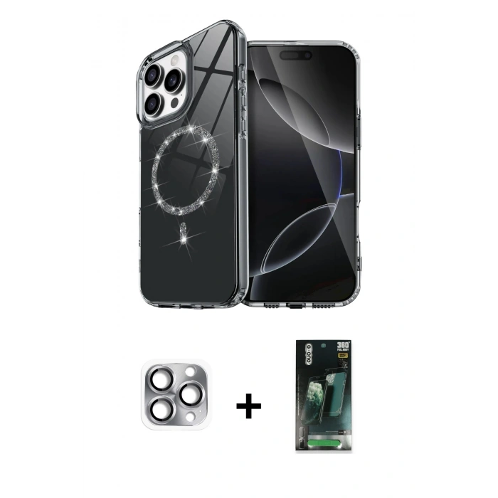 MARSİLYAN™- iPhone 16 Pro Max Kılıf Kıvılcım Form Prime - Siyah 360 Mat Full Body Arka Koruyucu + Pers Alüminyum Kamera Lens - GI