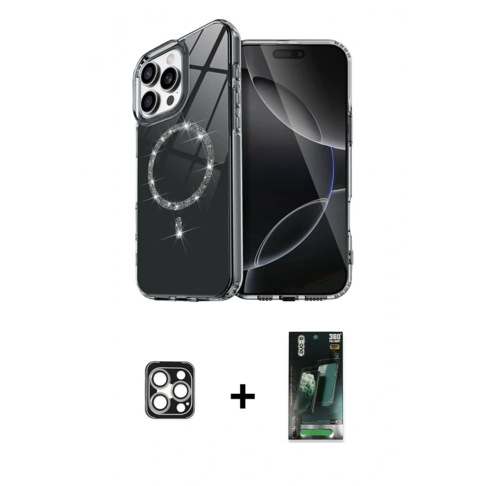 MARSİLYAN™- iPhone 16 Pro Max Kılıf Kıvılcım Form Prime - Siyah 360 Mat Full Body Arka Koruyucu + PVD Metal Kamera Lens - GS