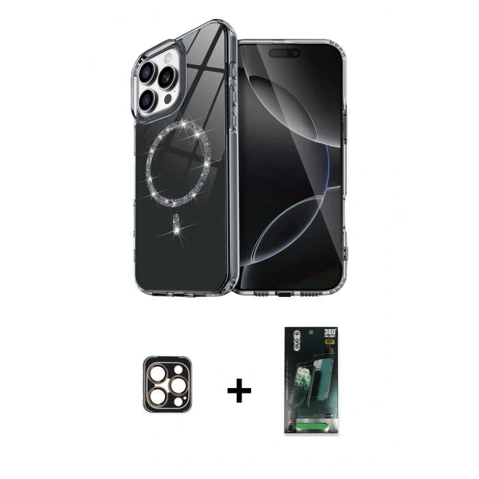 MARSİLYAN™- iPhone 16 Pro Max Kılıf Kıvılcım Form Prime - Siyah 360 Mat Full Body Arka Koruyucu + PVD Metal Kamera Lens - GD