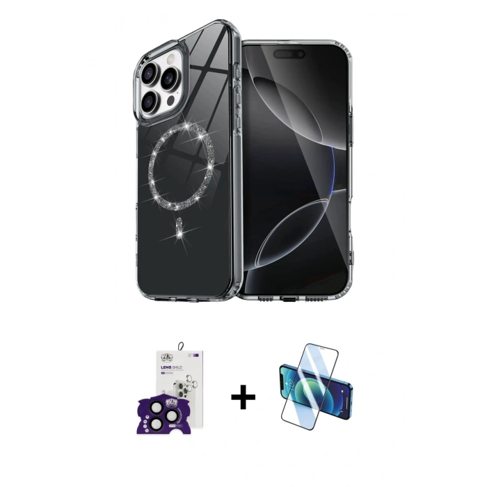 MARSİLYAN™- iPhone 16 Pro Max Kılıf Kıvılcım Form Prime - Siyah 3D Antistatik Cam Ekran Koruyucu + Bilvis Titan Kamera Lens - SH