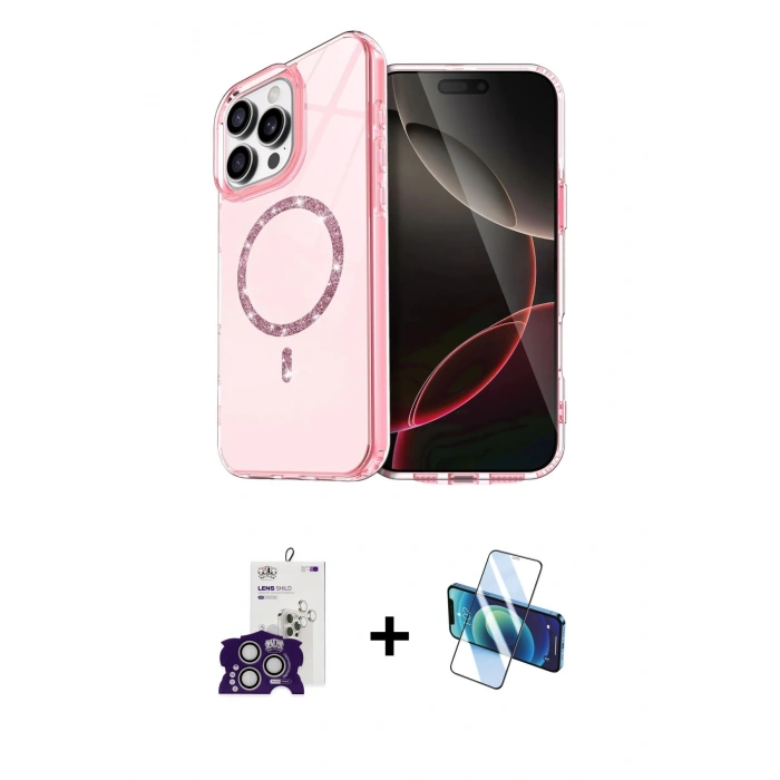 MARSİLYAN™- iPhone 16 Pro Max Kılıf Kıvılcım Form Prime - Siyah 3D Antistatik Cam Ekran Koruyucu + Bilvis Titan Kamera Lens - GS