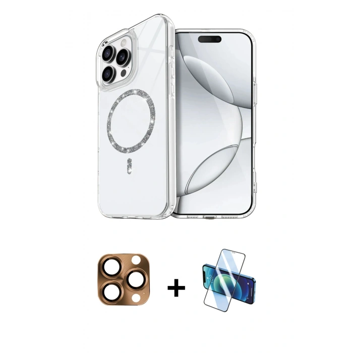 MARSİLYAN™- iPhone 16 Pro Max Kılıf Kıvılcım Form Prime - Siyah 3D Antistatik Cam Ekran Koruyucu + Pers Alüminyum Kamera Lens - CLTM