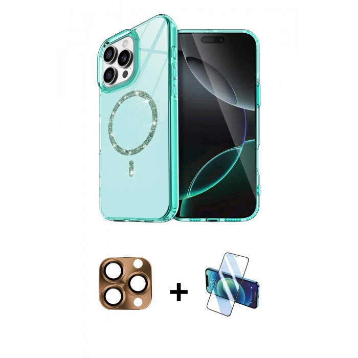 MARSİLYAN™- iPhone 16 Pro Max Kılıf Kıvılcım Form Prime - Siyah 3D Antistatik Cam Ekran Koruyucu + Pers Alüminyum Kamera Lens - CLTM