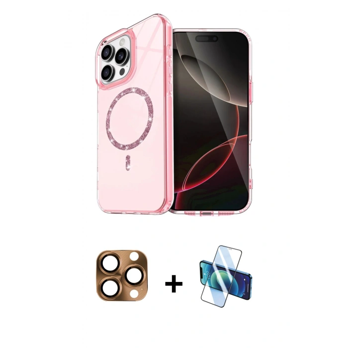 MARSİLYAN™- iPhone 16 Pro Max Kılıf Kıvılcım Form Prime - Siyah 3D Antistatik Cam Ekran Koruyucu + Pers Alüminyum Kamera Lens - CLTM